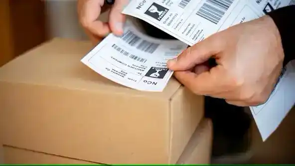 Customer Placing Label on Box