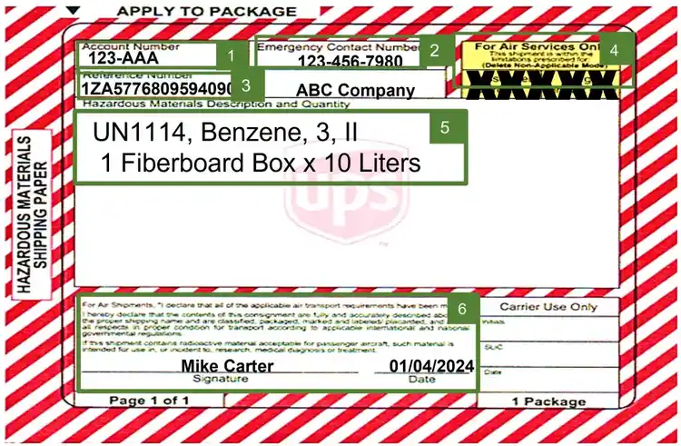 Documentación de envío de materiales peligrosos